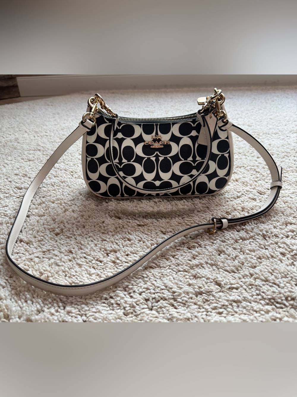 Coach White/Black Teri Shoulder Bag in Signature Canvas